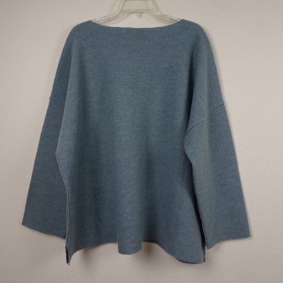 Eileen Fisher Boat Neck Top Women's Plus Size 1X Blue Wool Boxy - Picture 5 of 9